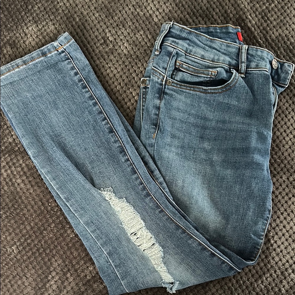 Guess Blue Straight Leg Jeans with Distressed Details
